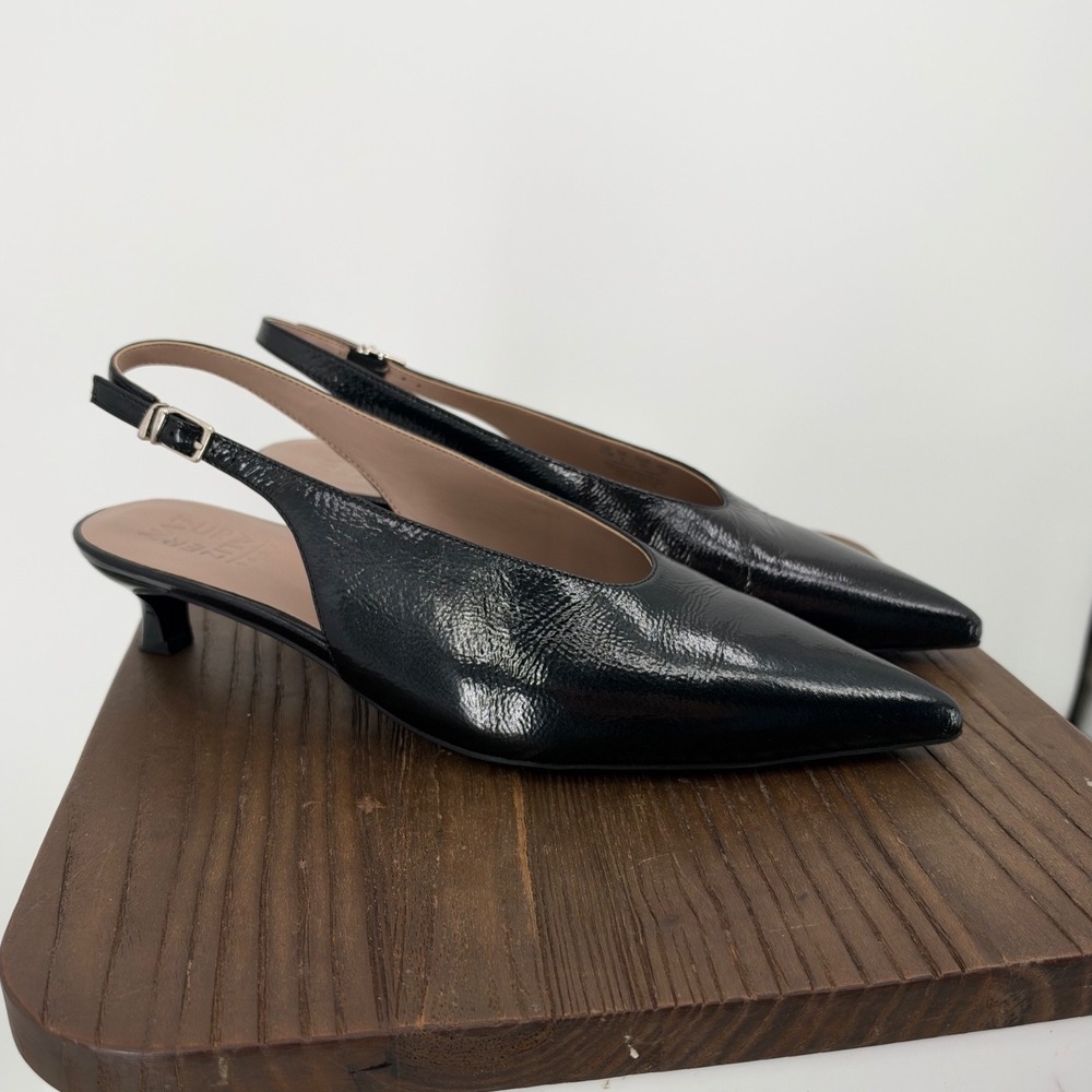 Naturalizer Nicolette Black Patent Leather Slingback Kitten Heels Pumps Size 11M